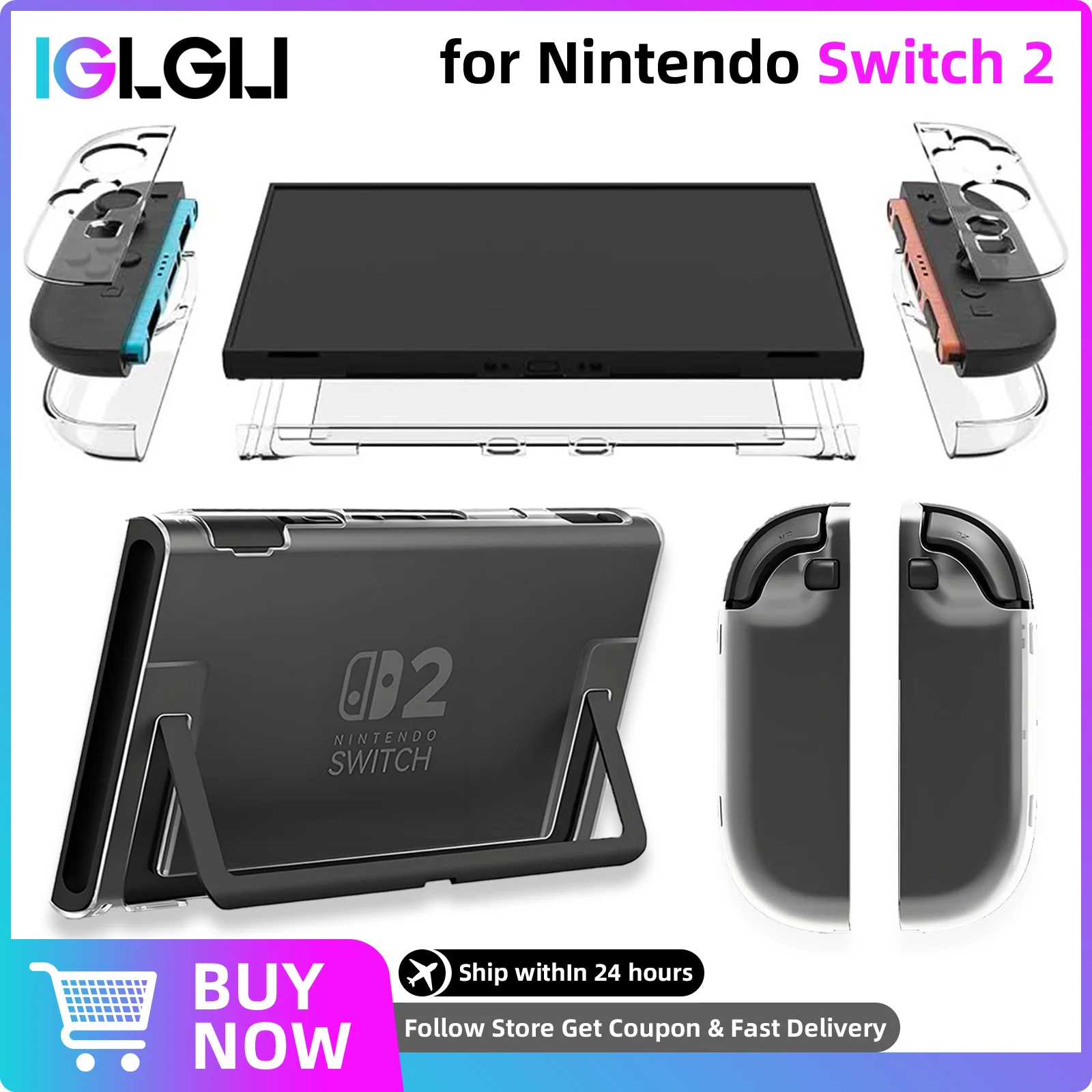 Funda rígida transparente de PC para Nintendo Switch 2, funda protectora Joycon Switch2, funda protectora a prueba de golpes, accesorios