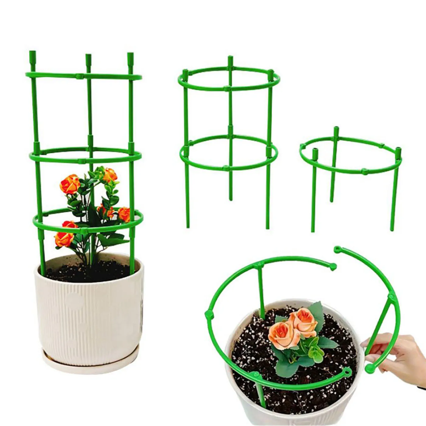 9 ชิ้น/เซ็ต 3 ชั้นพืชสนับสนุน Plant Stakes รอบพืชสนับสนุนแหวนพลาสติกผู้ถือกรงดอกไม้หม้อปีนเขา Trellis