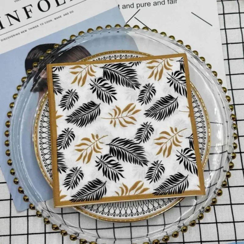 10/20pcs 2-Ply Party Decorative Paper Black Gold Leaf Pattern Colourful Gold Trimmed Paper Placemats Butterfly Bone Bart Paper