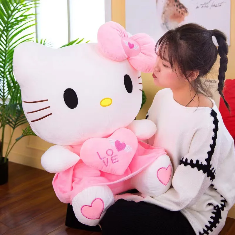 산리오 헬로 키티 고양이 봉제 장난감, 만화 KT 고양이 봉제 인형, 빅 사이즈 박제 애니메이션 베개, 어린이 소녀 생일 선물, 55cm