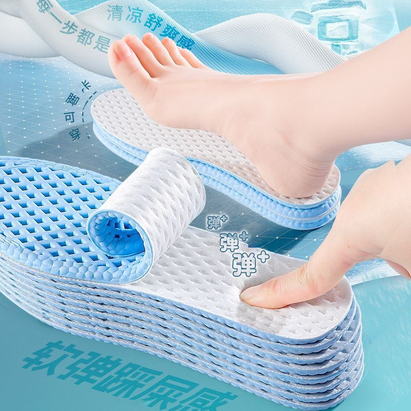 Plantillas de malla transpirables para zapatos de hombre, plantilla fresca de verano para pies, deportes para correr, suela de zapato con absorción de impacto, almohadillas para zapatos de espuma viscoelástica