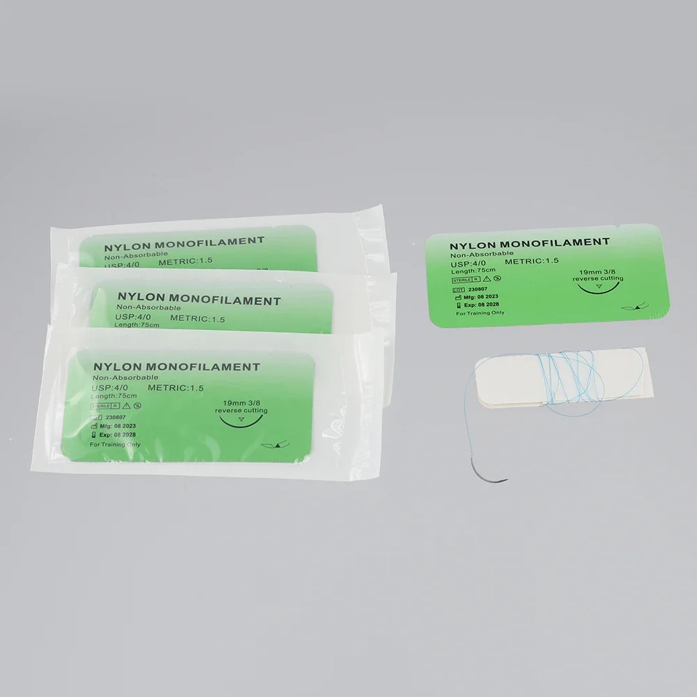 1–100 Stück 4/0 medizinisches Monofilament-Nylon, einzeln verpackt, Veterinär-Übungs-Naht-Sets für Naht-Lehrübungen