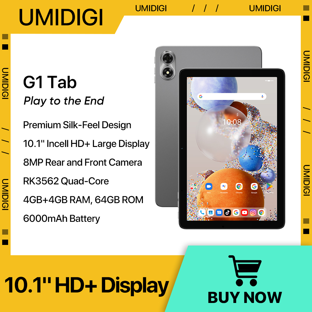 Umidigi แท็บ G1 Android 13สมาร์ทแท็บเล็ต10.1 "จอแสดงผล HD 8(4 + 4) GB + 64GB ขยาย1TB, 5g/2.4G WiFi WIFI6 60Hz แบตเตอรี่ล้าน6000mAh