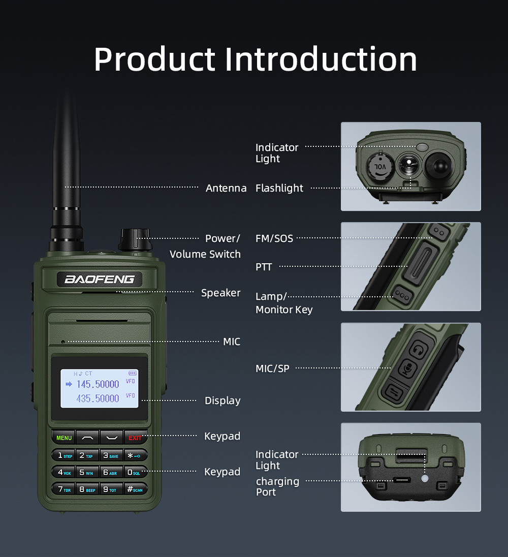BAOFENG-walkie-talkie UV999 Pro Max, Radio bidireccional de 10W y 999 canales de doble banda, cargador tipo C, Radio Ham de largo alcance, UV13