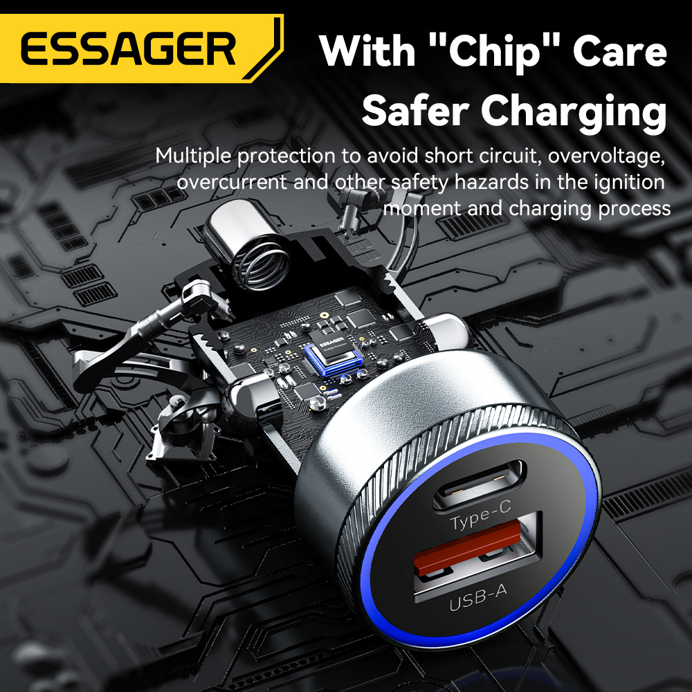 Cargador de coche Essager 54W 5A carga rápida tipo C carga rápida 3,0 QC PD 3,0 SCP cargador de coche USB para Xiaomi Samsung Iphone cargador