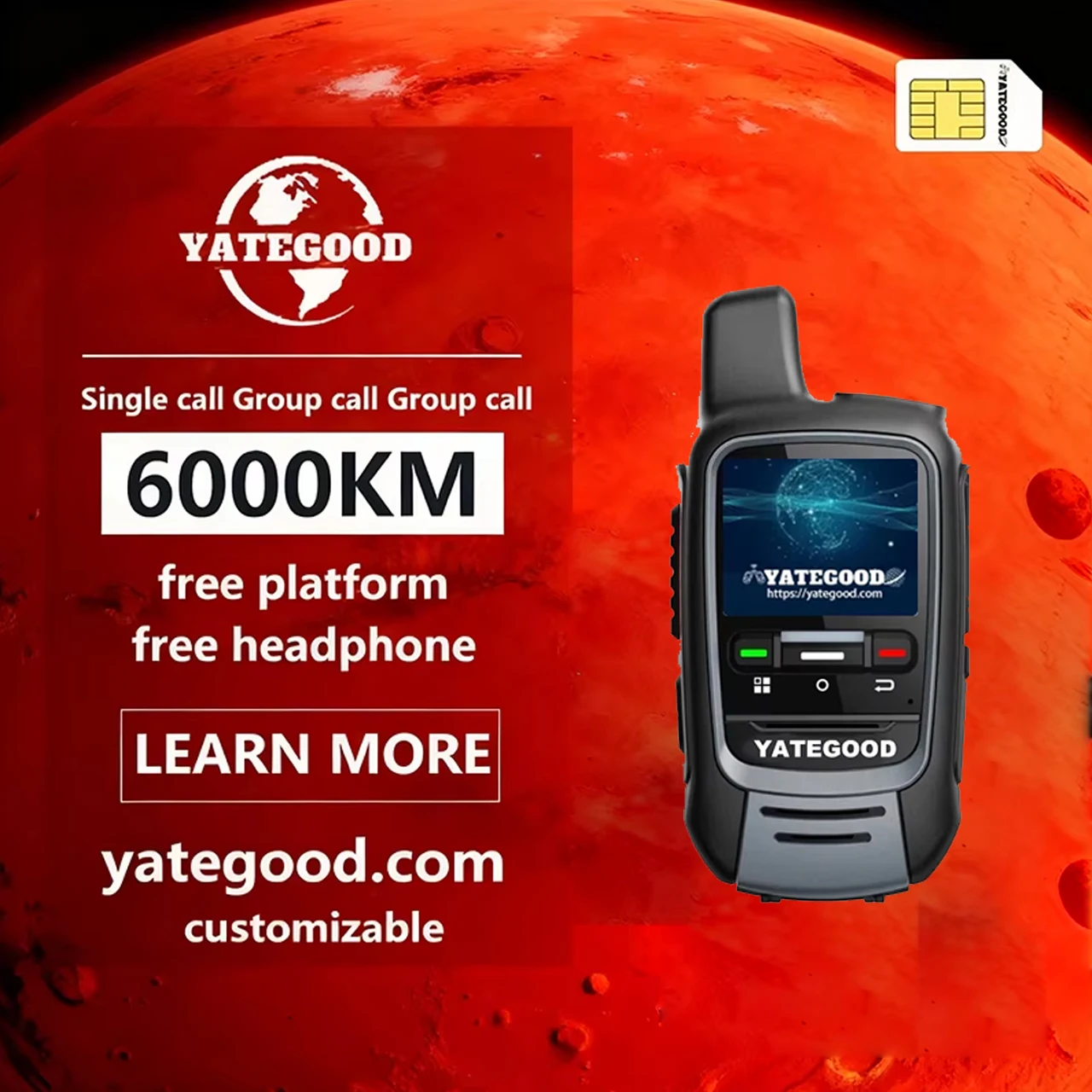 YATEGOOD G300 POC Walkie Talkie No distance limit Intercom Long standby Portable More than 5000KM 4G 5G