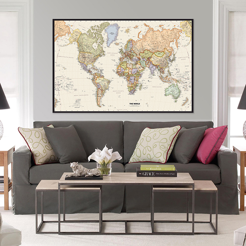 120x80 cm La mappa del mondo Poster vintage Pittura non tessuta Stampe da parete senza cornice Decorazione Forniture per sala studio scolastico