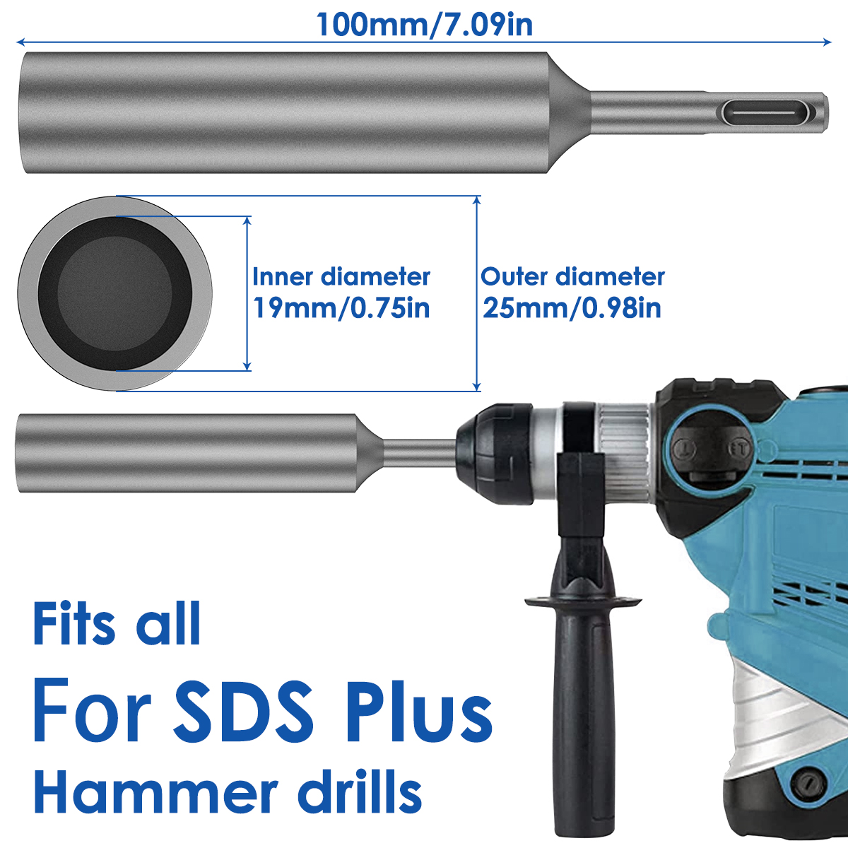 SDS Plus Erdungsstab-Treiber, langlebig, 17 mm Erdungsstab, Erdungsstab aus gehärtetem Stahl für SDS Plus Bohrhammer, Elektrowerkzeug