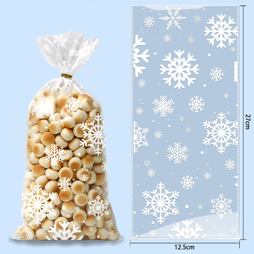 Snowflake Candy Bags Christmas Transparent Cookie Popcorn Packaging Plastic Bag Xmas Party Decorations Gift Bags for Children