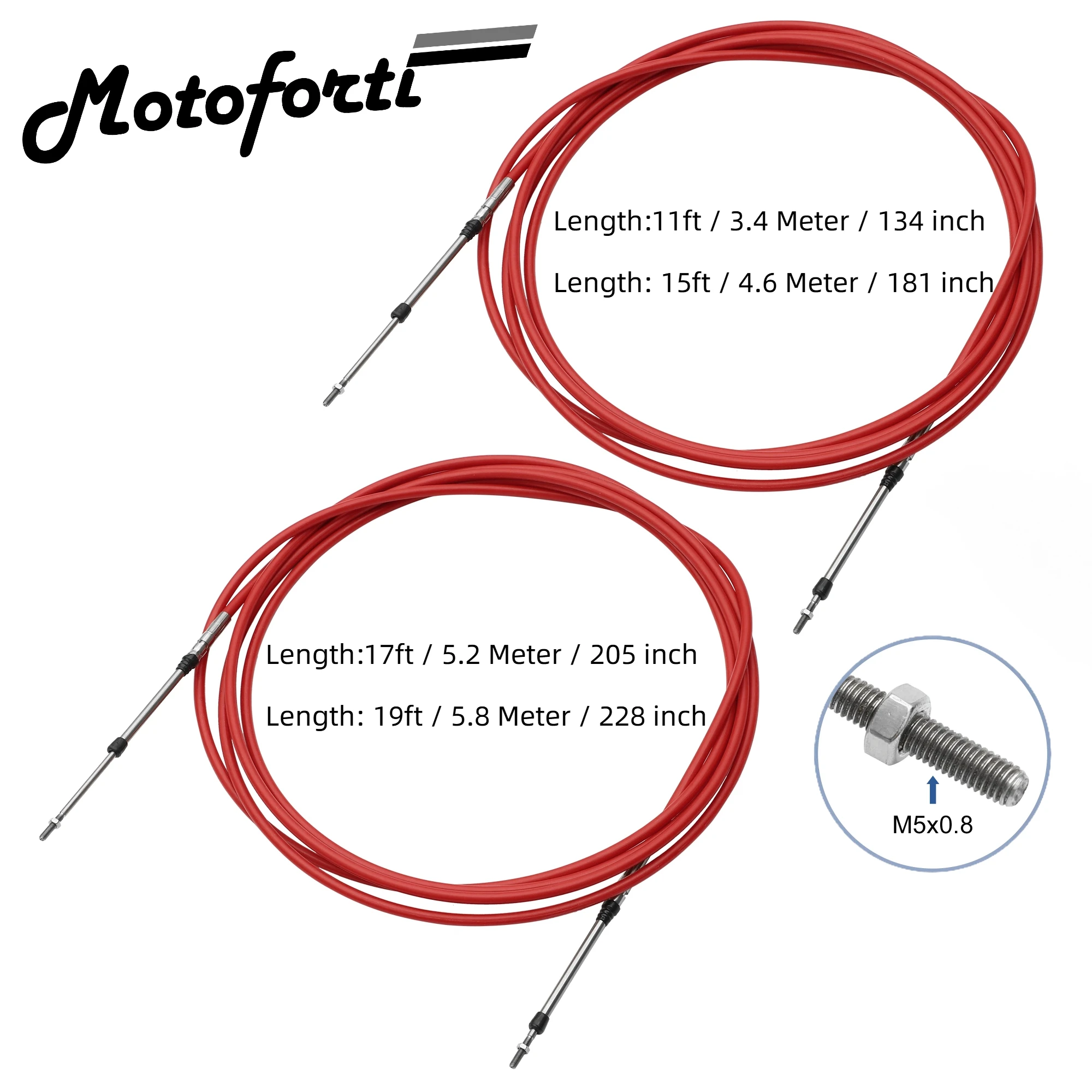 2 Stück 134 181 205 228 Zoll Marine Drosselklappen-Fernbedienungsbox-Kabel für Außenbordmotor, Bootsmotor, Lenksystem, Rot