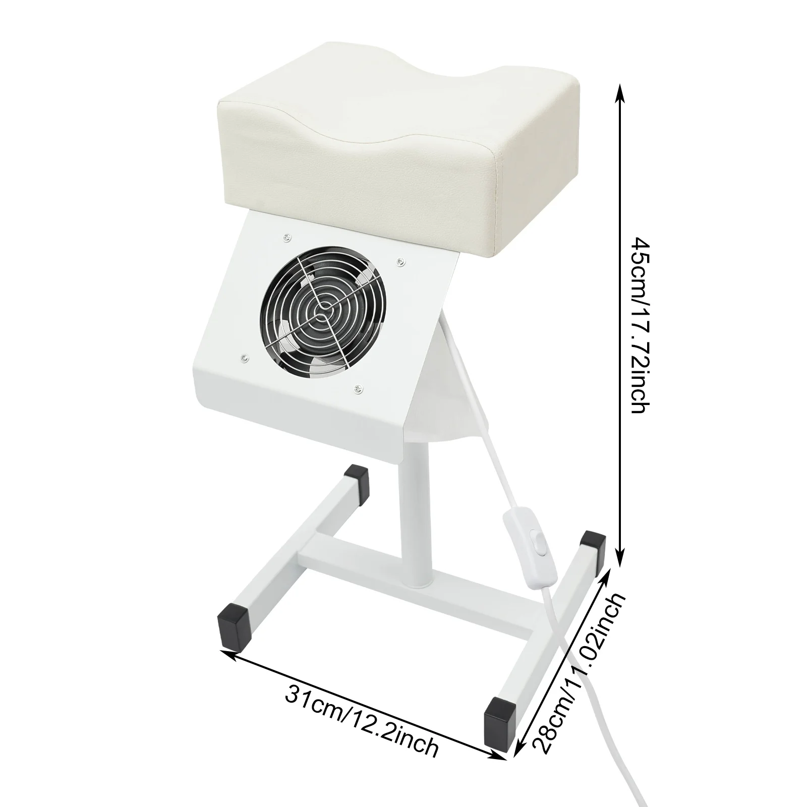 Equipado com aspirador de pó, banco de unhas, cadeira de reparo de pés com altura ajustável de 48-68 cm e cadeira de massagem branca