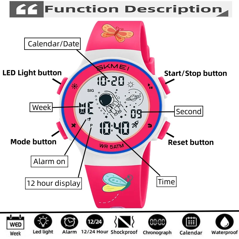 Skmei crianças relógios digitais moda tpu cinta colorida luz led à prova dwaterproof água crianças menino menina esportes relógio de pulso com despertador