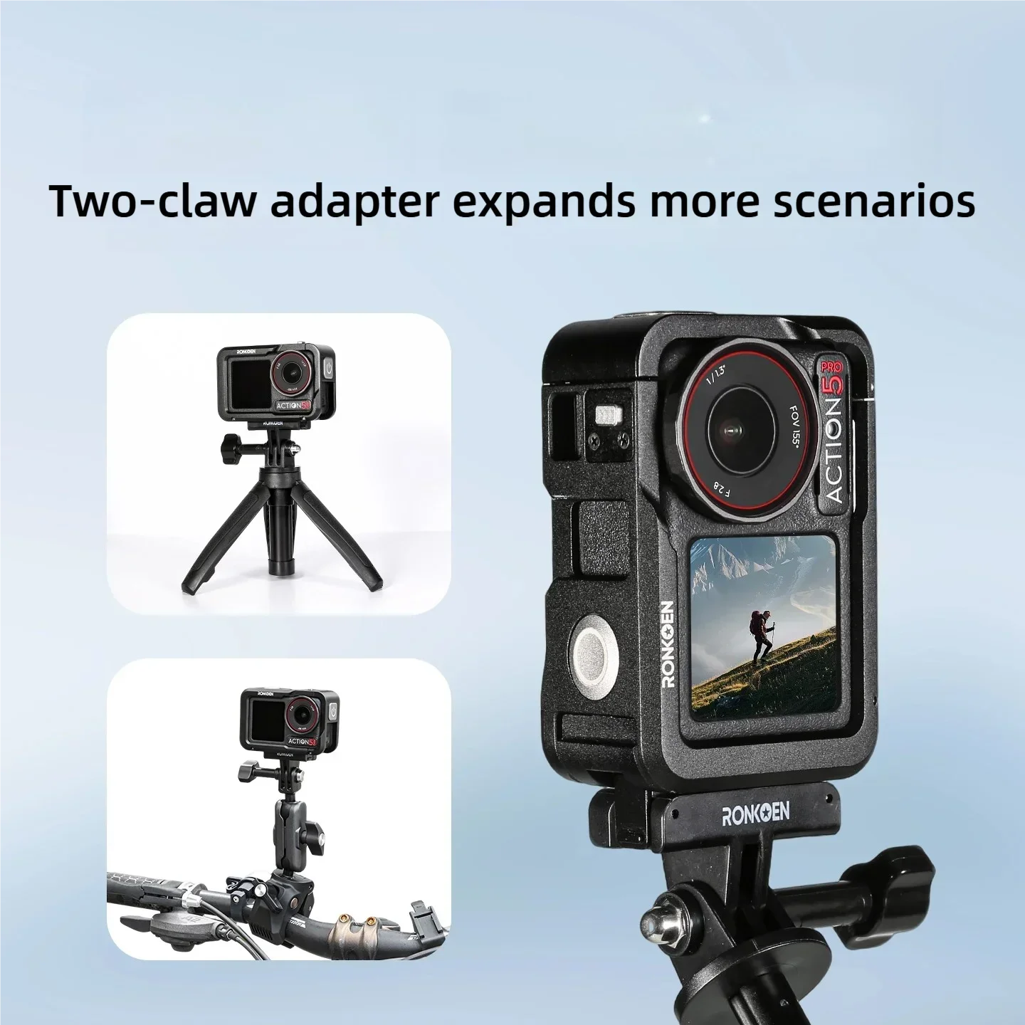 Ronkoen Magnetic Quick Release Adapter Base For DJI Osmo Action 3/4/5 Pro Foldable Quick-release Two Claw Mount Adapter