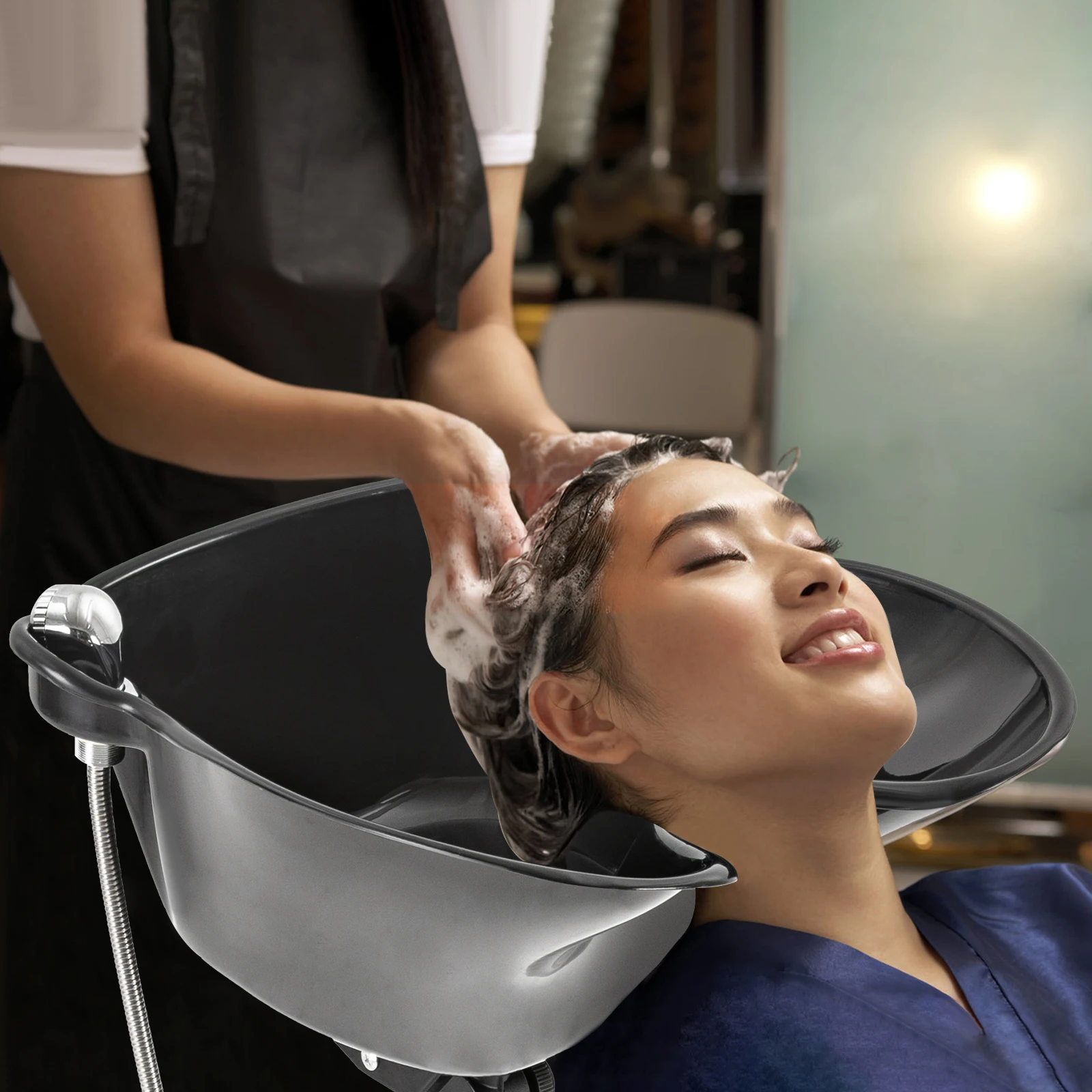Lavabo mobile per capelli regolabile in altezza per lavabo portatile per shampoo spa da salone con 2 secchielli per l'acqua