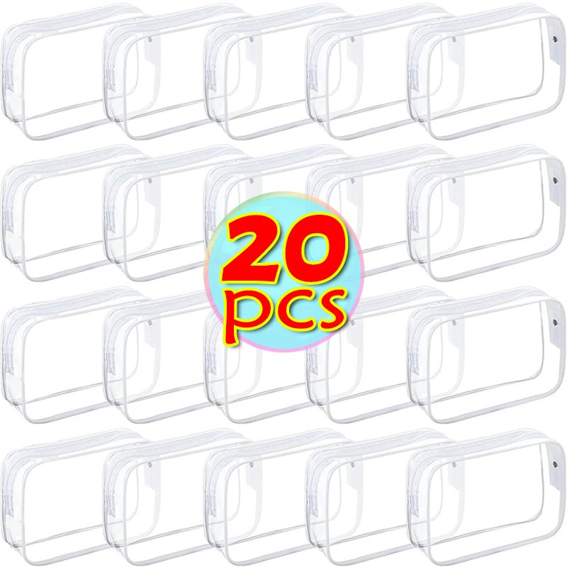 1/20 piezas organizador de viaje de almacenamiento de PVC transparente bolsa de maquillaje transparente bolsa de cosméticos de esteticista estuche de belleza bolsa de aseo bolsas de lavado