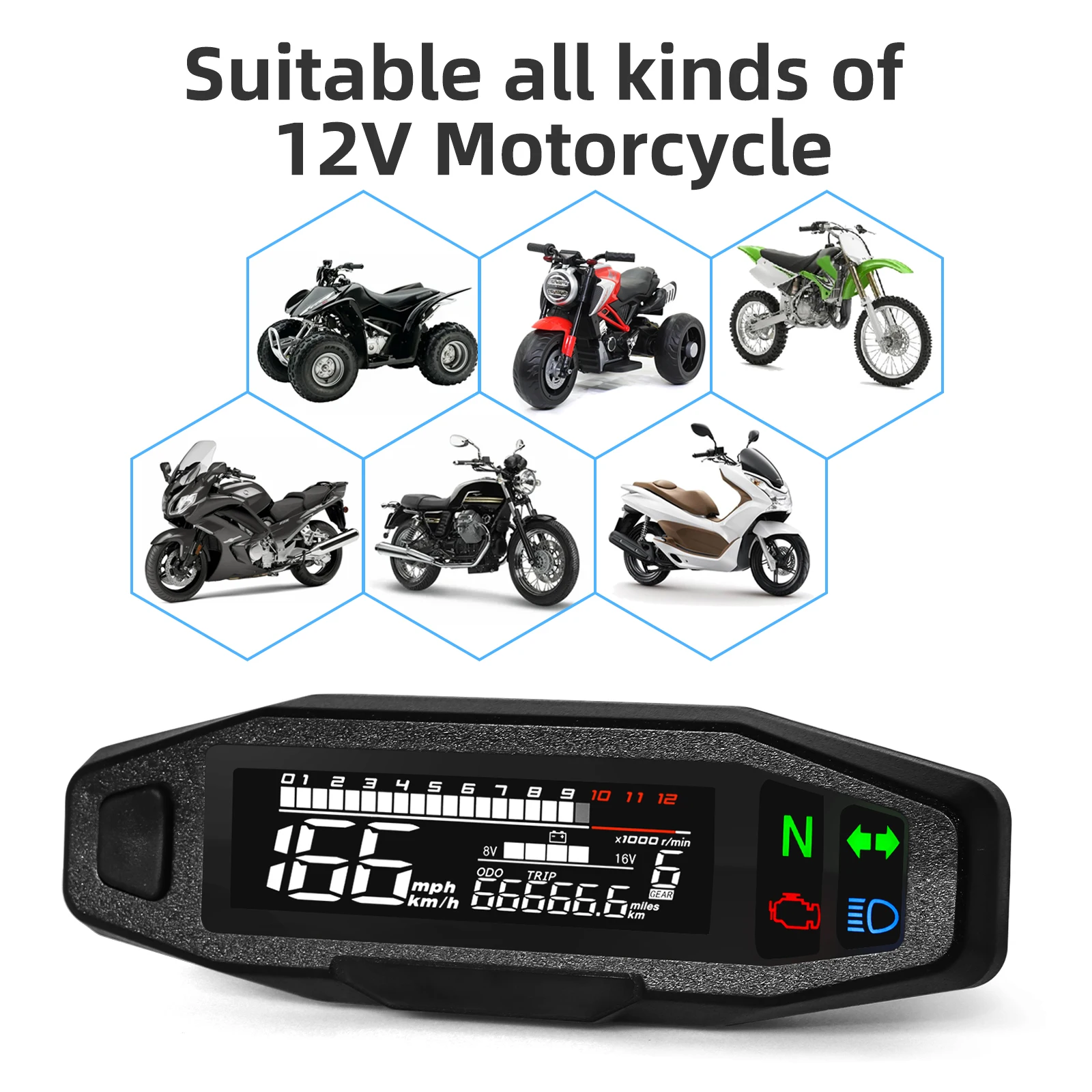Uniwersalny Cyfrowy Motocyklowy Prędkościomierz Wskaźnik Poziomu Oleju Obrotomierz Licznik Kilometrów Zestaw Wskaźników z Czujnikiem