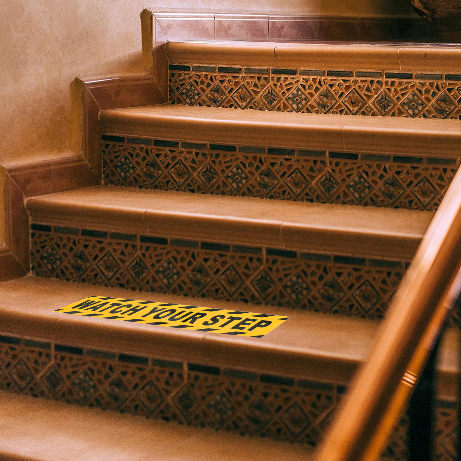 4Pcs Easy Install Watch Your Step Floor Stickers Black Yellow Anti Slip Decals Safety Caution Tape for Schools Offices