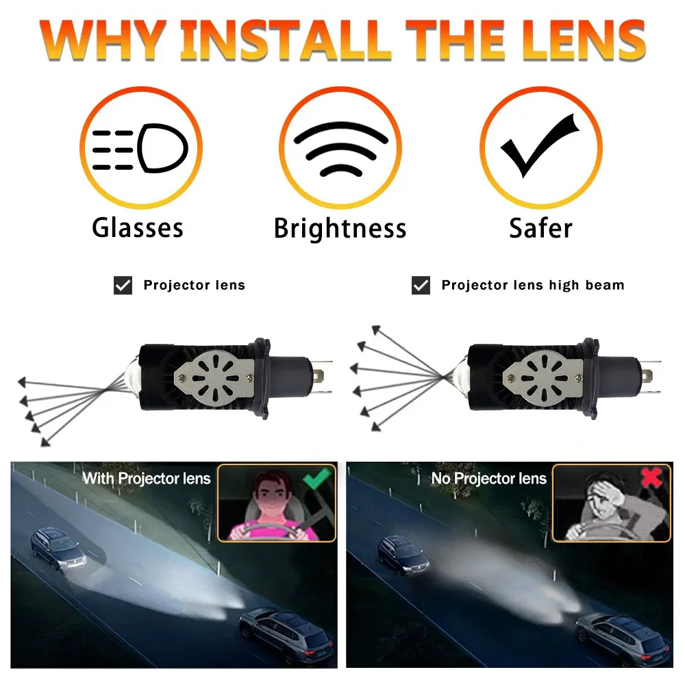H4 bi led mini lente do projetor led lâmpada do farol do carro 20000lm 100w canbus turbo auto lâmpada h4 alta baixa luz nevoeiro lâmpada 12v 24v