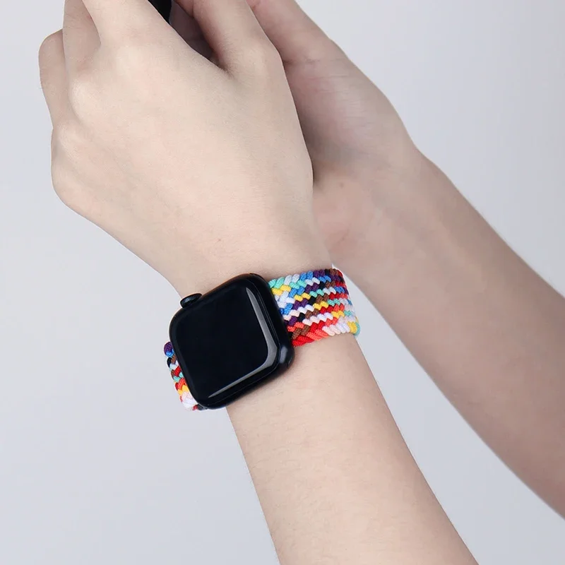 Nylon braided solo loop For Apple watch band 45mm 44mm 40mm 42mm 46mm Series Ultra 10 9 8 7 6 5 4 SE2 Adjustable elastic strap