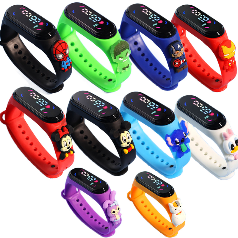 Disney Mickey Kinderuhren für Mädchen, elektronisches Armband, Sport, Touch-LED, Spiderman-Puppe, Kinderuhr, Damen, wasserdichte Uhr