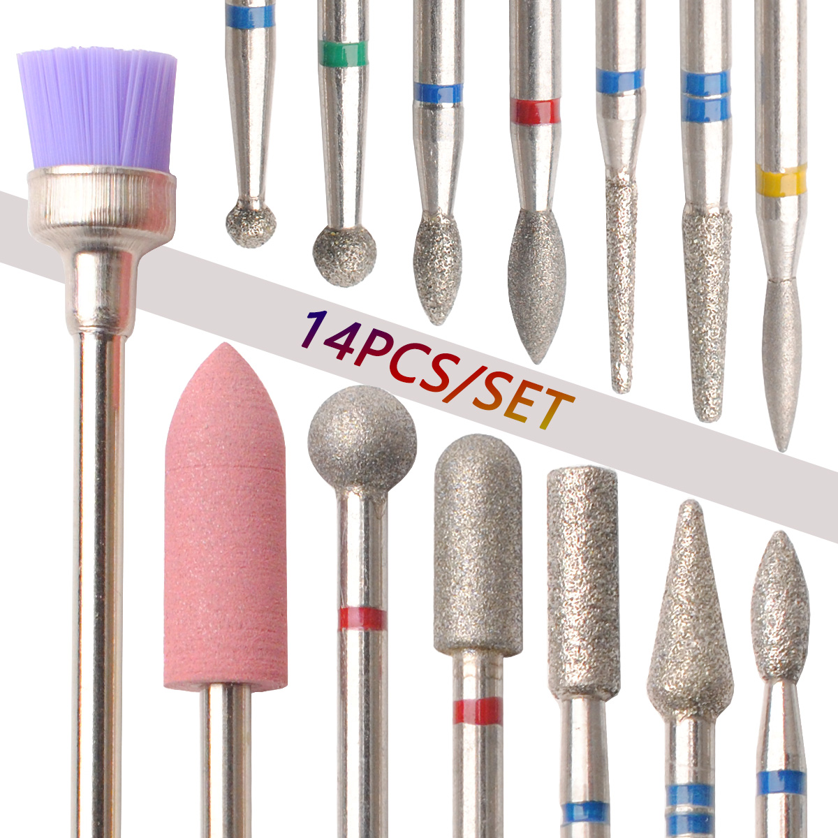 14pcs/set Nail Drill Machine Bit Nail Gel Removal Polishing Tools Pedicure Manicure Rotary Grinding  Buffer Polisher