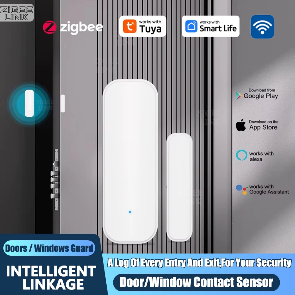 Tuya ZigBee Tür Fenster Sensor Drahtlose Magnetische Alarm Detektor Home Security Anti-Diebstahl APP Steuerung Funktioniert mit Alexa Google