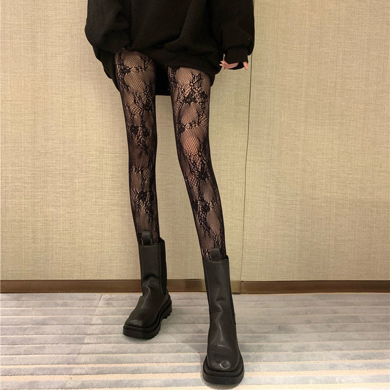 Medias clásicas de malla de encaje ahuecadas de Lolita, pantimedias con fondo, medias calientes, medias blancas de ratán Floral Retro de Lolita japonesa
