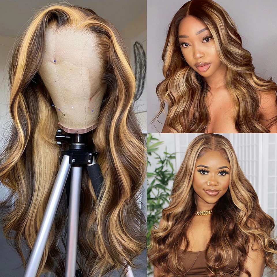 30 Inch Gekleurde Hoogtepunt Menselijk Haar Pruiken Braziliaanse Body Wave Kant Voor Pruiken Voor Vrouwen 13X4 13X6 Hd Transparante Losse Golf Pruik