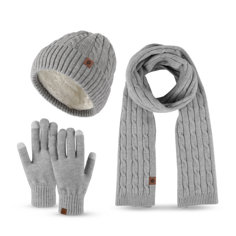 3PCS Winter New Knitted Hat Scarf and Gloves Three-piece Set  Winter Women's Cold-proof and Warm Scarf Three-piece Set for Men