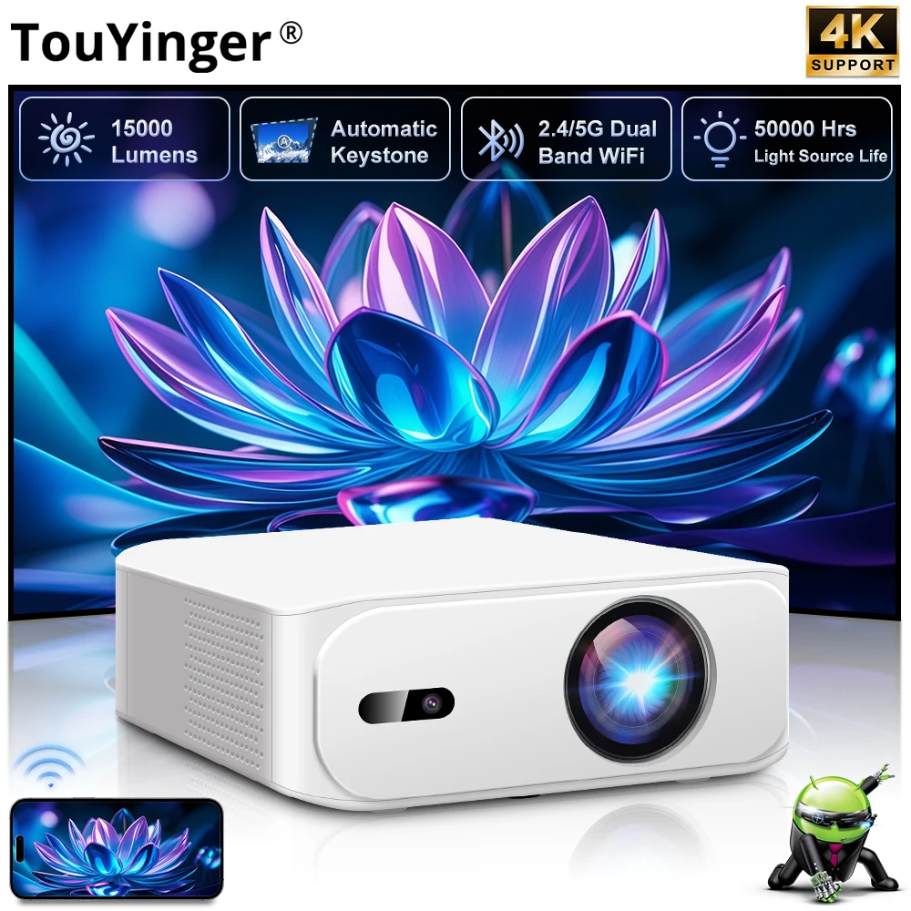 Touyinger L9 Proyector portátil Full HD 800 lúmenes ANSI de corto alcance 4K decodificación Android Smart TV Video cine en casa Mini haz