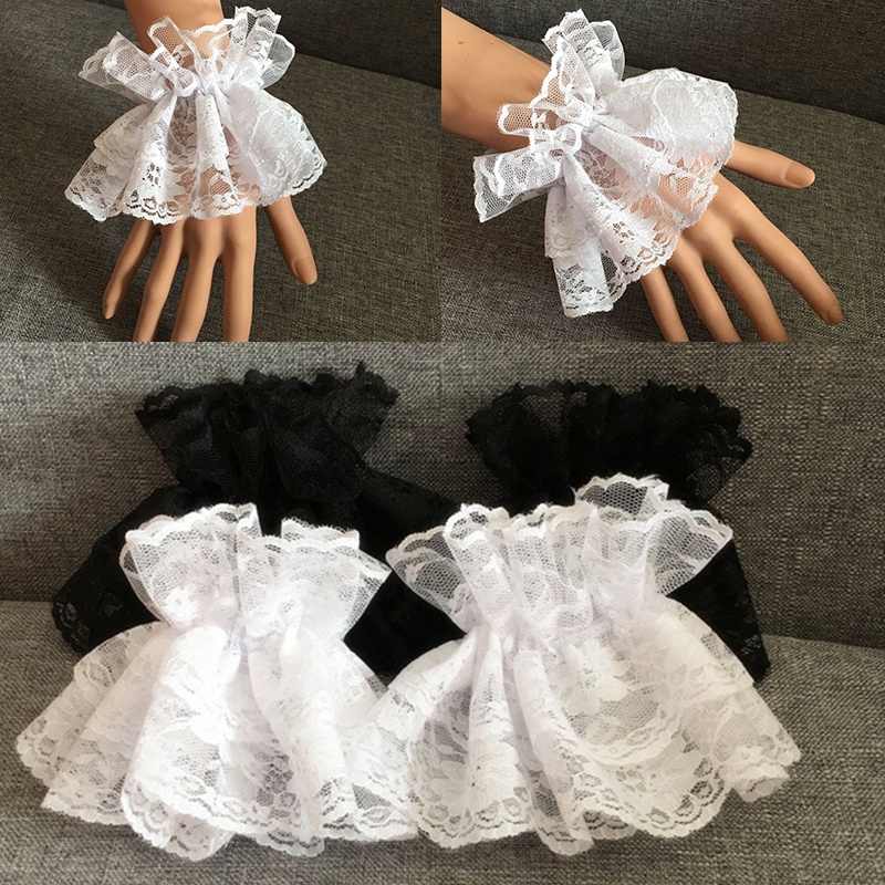 Lolita rękawiczki z krótkim rękawem Steampunk Lolita rękaw na rękę mankiety na nadgarstki potargane kwiecista koronka elastyczna bransoletka dodatek do odzieży