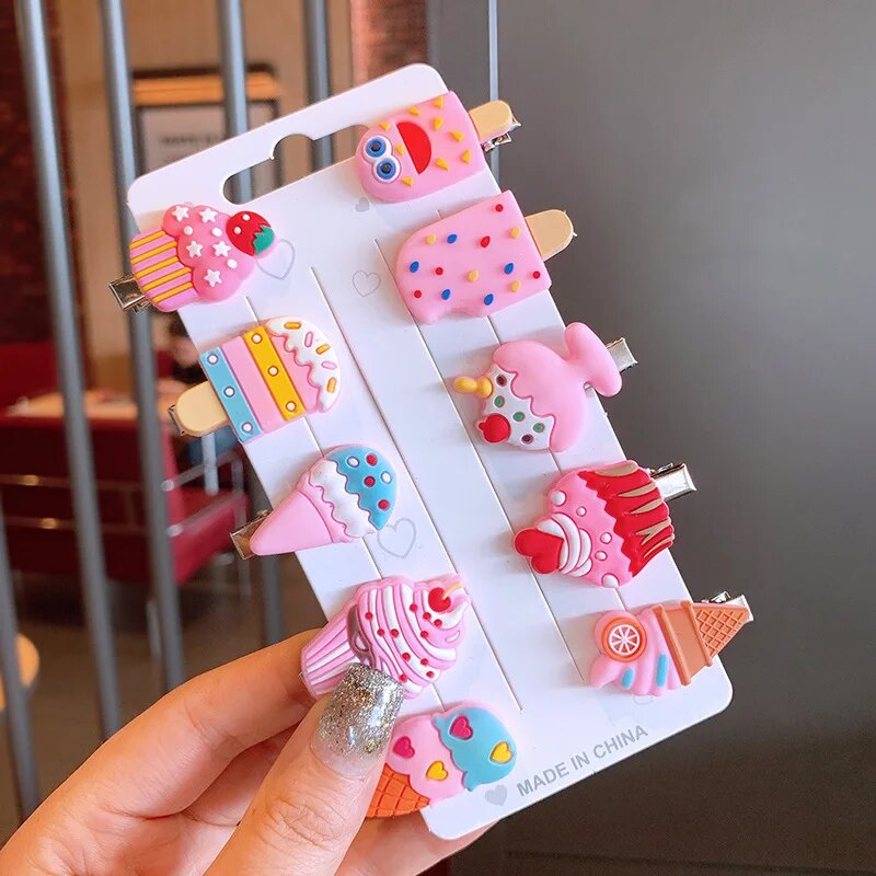 10 stks/set Nieuwe Meisjes Leuke Cartoon Eenhoorn Haar Clips Kids Mooie Haarspelden Ijs Hoofdband Haarspeldjes Mode Haaraccessoires