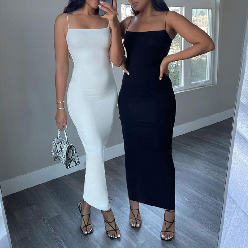 Letnia czarna seksowna sukienka damska Streetwear bez rękawów, bez pleców, solidny pasek Spaghetti Bodycon Casual Clubwear eleganckie sukienki imprezowe