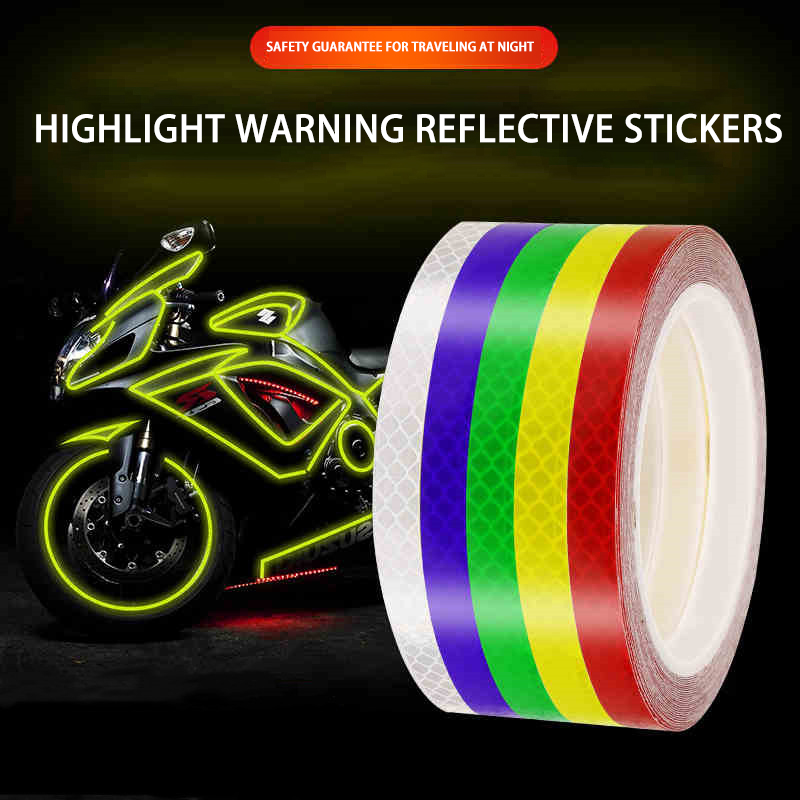 Fita refletiva para aro de motocicleta, adesivos para roda, decalques, aviso de segurança do carro, acessórios de decoração para estilo de moto, 5 cores