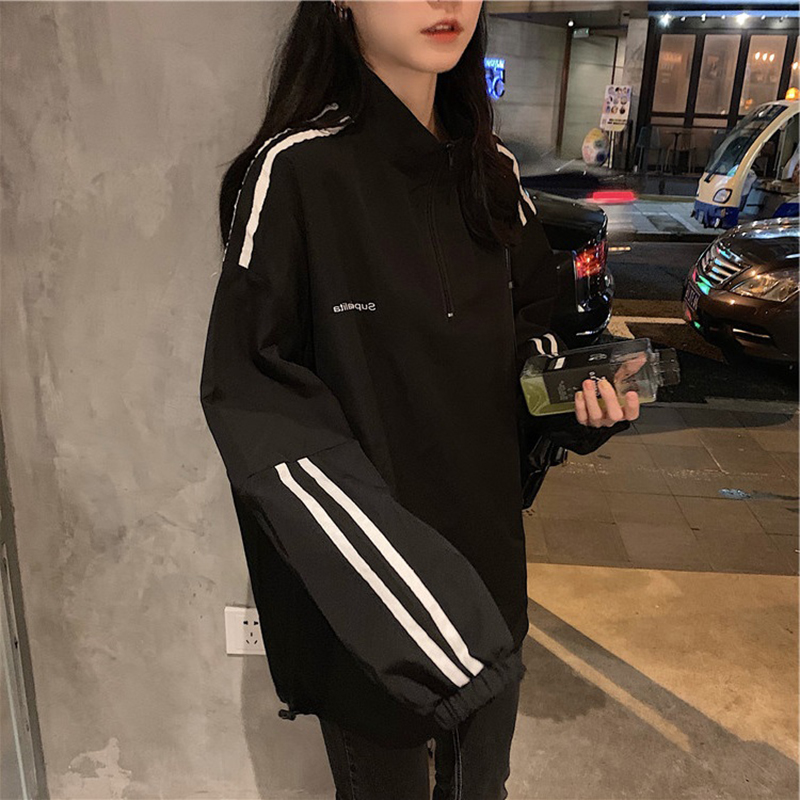 Loose Women's Sweatshirt Thin round Neck Stripe Spring Autumn Korean Sle Comfortable Cotton Long Sleeve Printed Hoodie