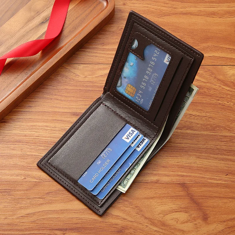 Leather Men's Wallets Slim Bifold Wallet for Men Business Casual Man Short Thin Minimalist Multi Card Holder Purse Money Clip