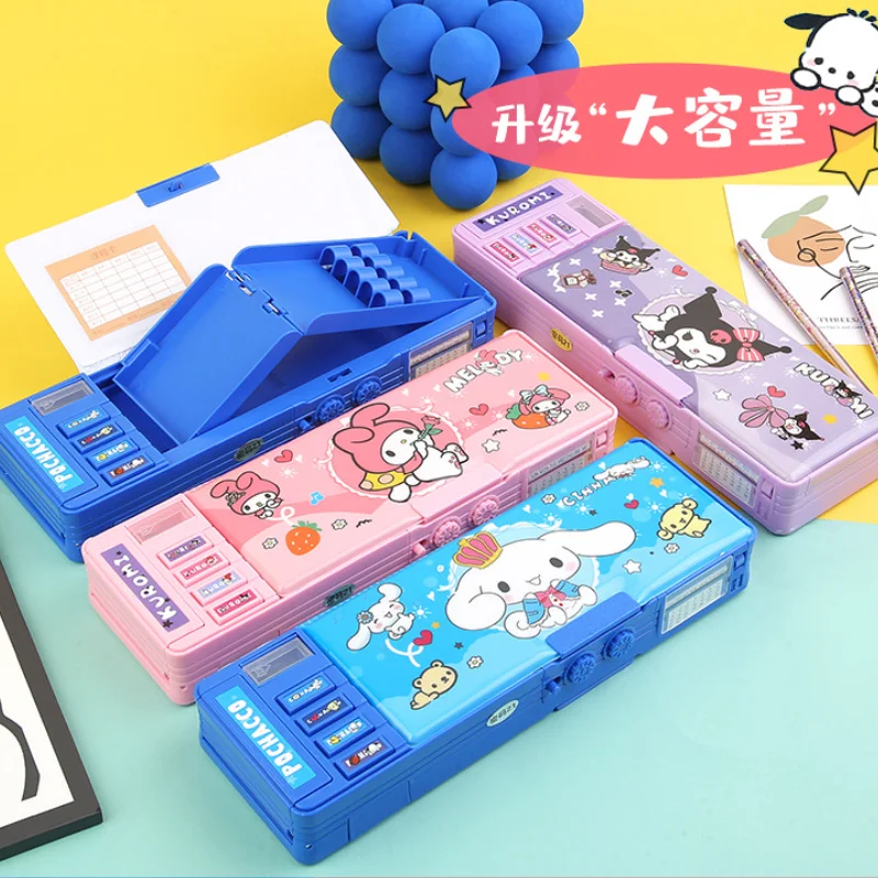 Sanrio Kuromi Melody-estuche multifuncional para bolígrafos, estuche automático con Bloqueo de combinación, gran capacidad, caja de papelería, almacenamiento de escritorio