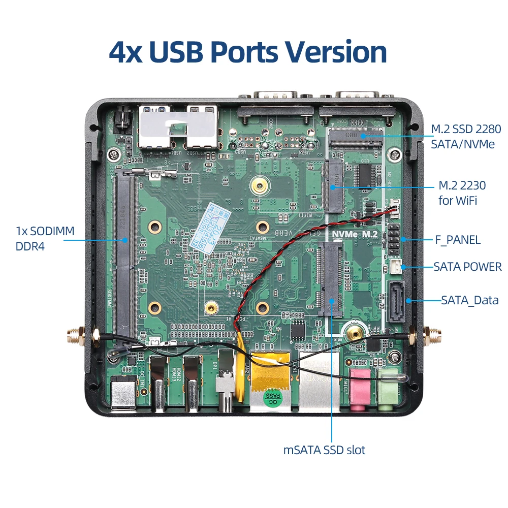 Mini PC Industrial Intel N100, 2 puertos serie RS232, 2 Gigabit Ethernet, 2x HDMI, 1xDP, compatible con pantalla de 3 pantallas Win10/11 Linux