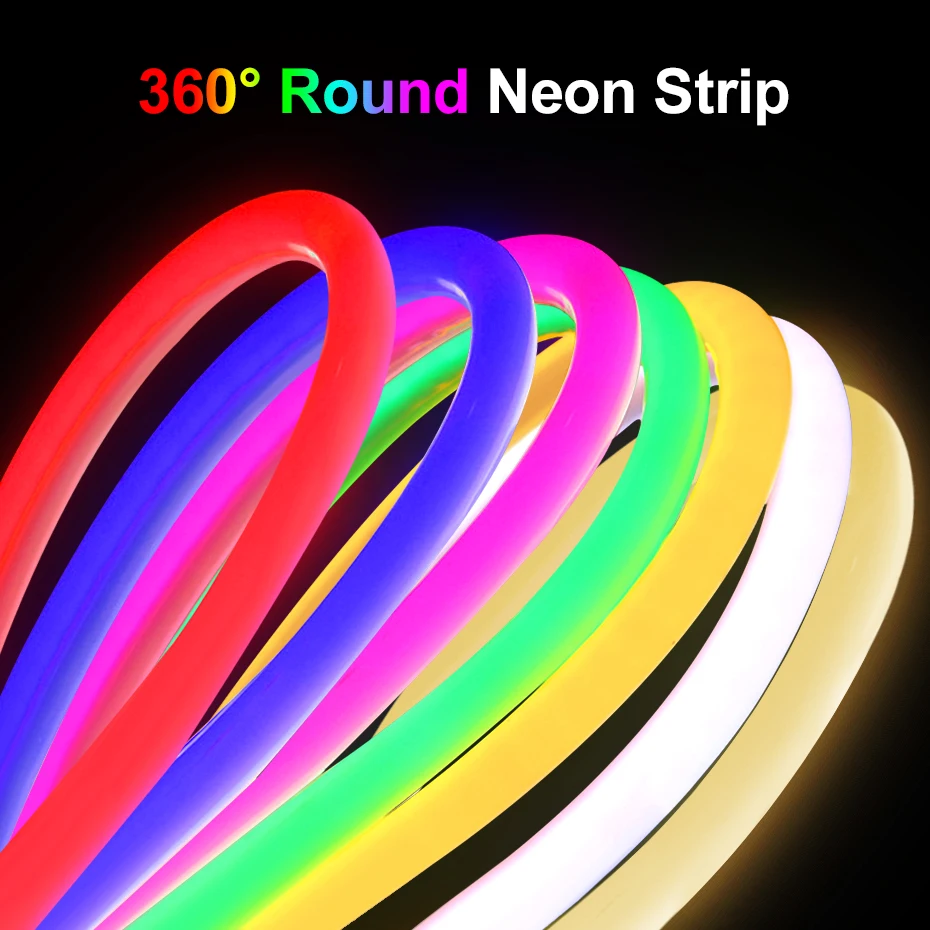 360 Round Tube 220V Flexible Rope Light 120leds/m LED Neon Light Strip  Cold White/Natural White/Red/Green/Blue/Pink Waterproof