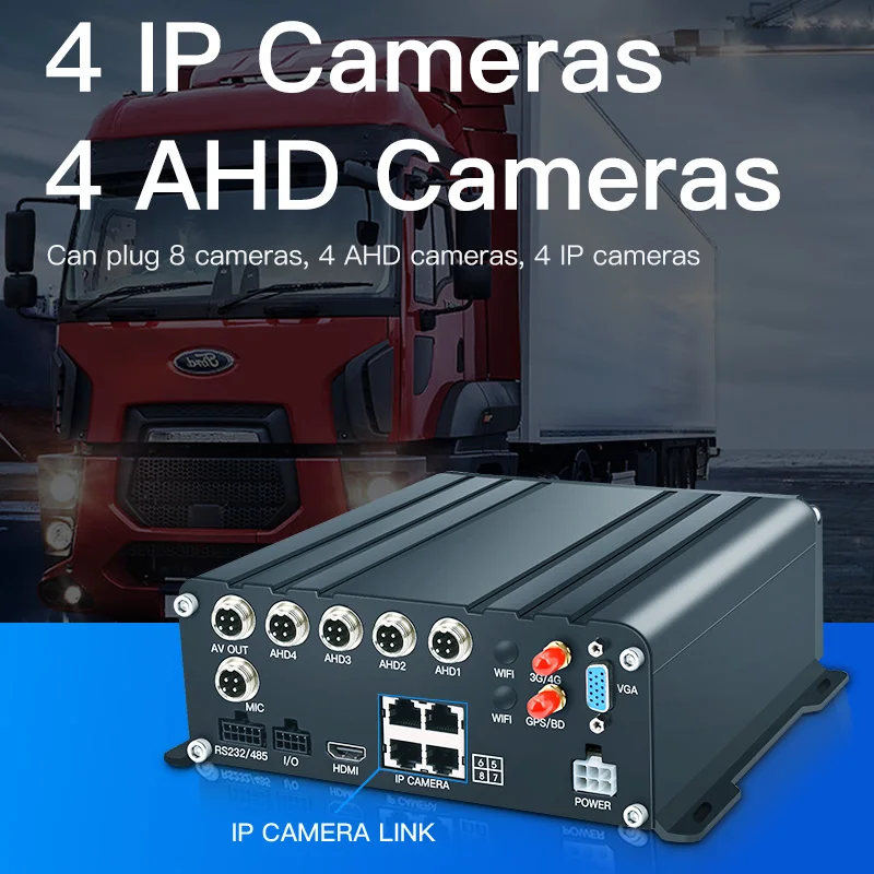 Truck Bus 8CH MDVR HDD Mobile DVR NVR GPS 4G Video Recorder 10.1 Inch Car VGA Monitor Backup Camera System