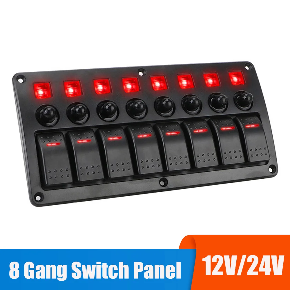 Panel de interruptor de 24V y 12V, 8 botones, luces de coche, interruptor de palanca, caja de fusibles, indicador, accesorios para caravana, barco, camión, remolque marino