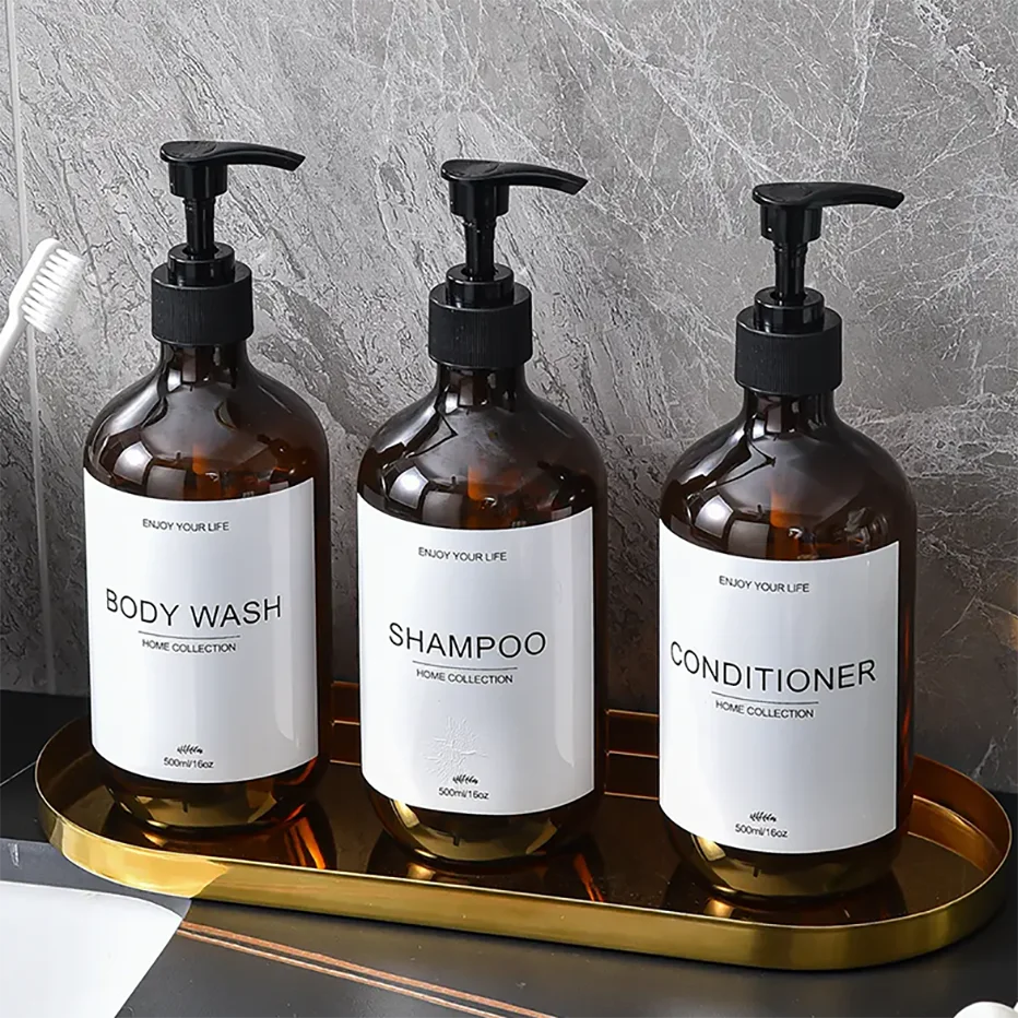 Botella dispensadora de champú y acondicionador para baño, botella de champú recargable preetiquada impermeable, contenedor de jabón, 500ml