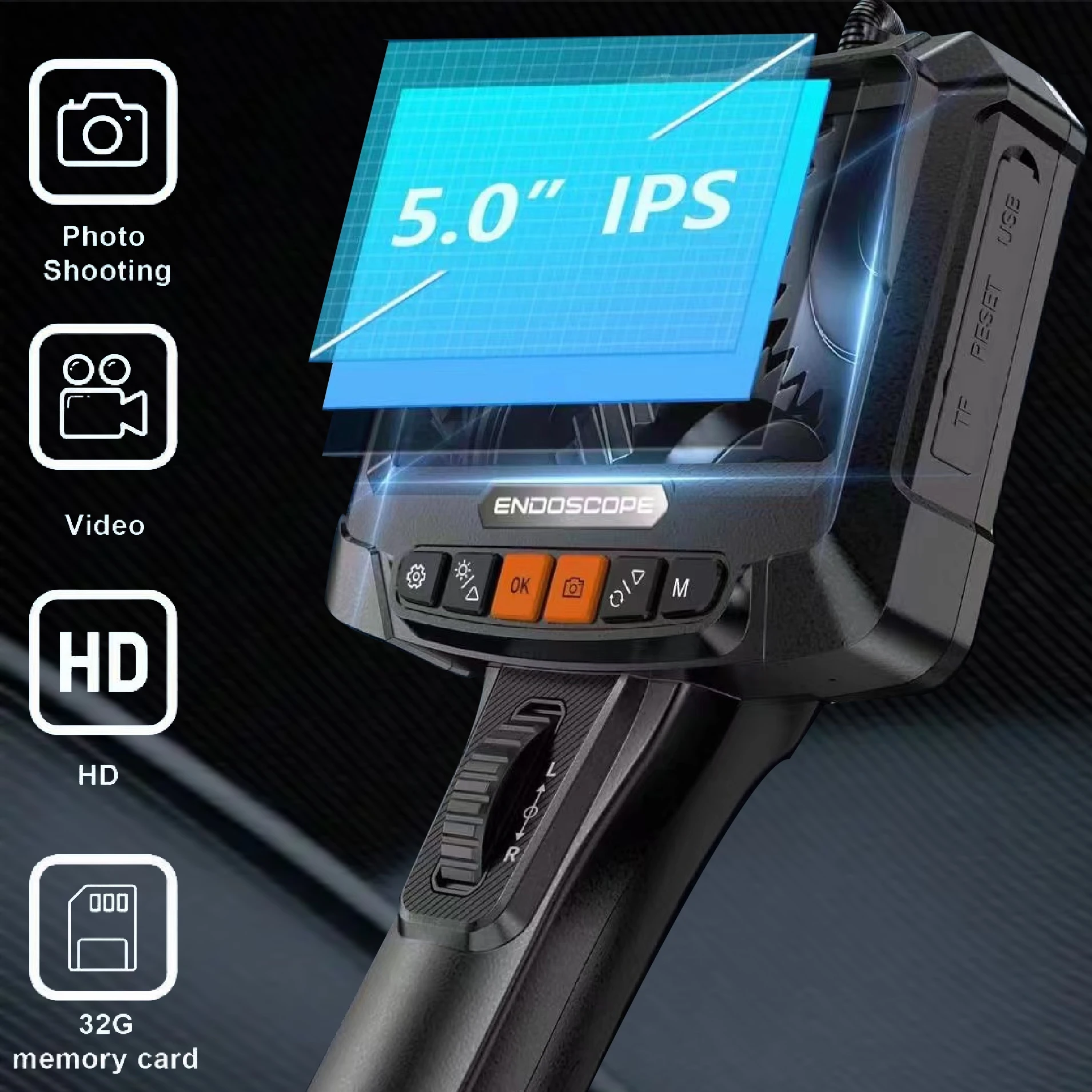 5 นิ้ว 360 °   กล้องเอนโดสโคปแบบเลนส์คู่แบบหมุนได้, กล้องตรวจสอบกล้องเอนโดสโคป IPS ขนาด 3.9 มม., กล้องเอนโดสโคปอุตสาหกรรมเชิงกลยานยนต์