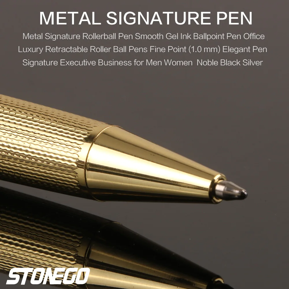 STONEGO ปากกาลูกลื่นโลหะ, ปากกาลายเซ็นแบบพับเก็บได้ Crest Style Metal Housing หมึกสีดําจุดกลาง 1.0 มม