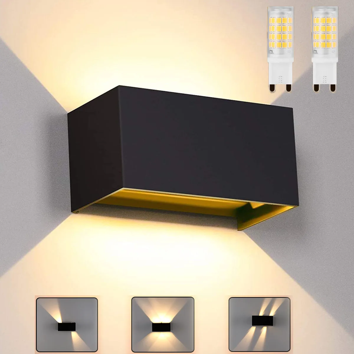Lampada da parete moderna a LED da 12 W, lampada da parete in alluminio con fascio luminoso regolabile su e giù, luce Cube G9 per interni ed esterni