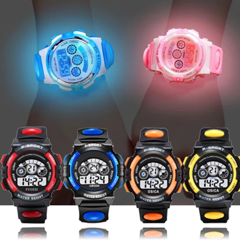 Relojes electrónicos para niños, Esfera luminosa de color, resistente al agua, relojes despertadores luminosos multifunción, reloj para niños y niñas
