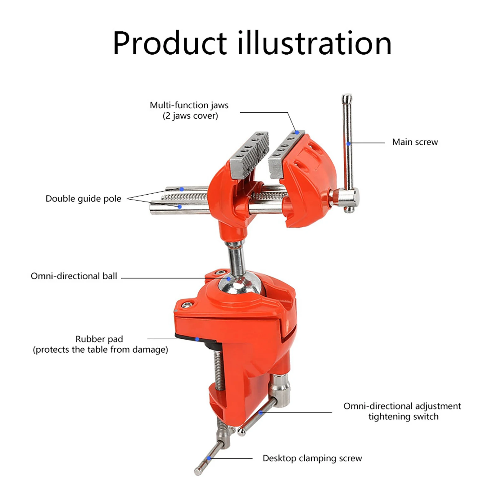 Mini 360° Rotating Clamp Vise Adjustable 70mm Jaw Width Vise Table Clamp for Workbench Woodwork Milling Vise