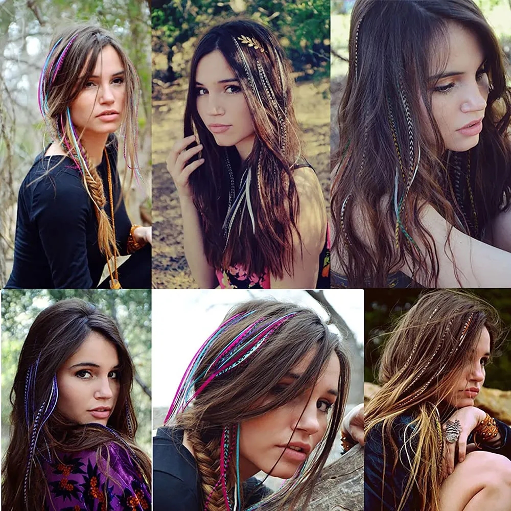 Hebras de colores para extensión de plumas de cabello, 1-20 piezas, postizo sintético con punta I, extensiones de cabello de plumas de línea de cebra
