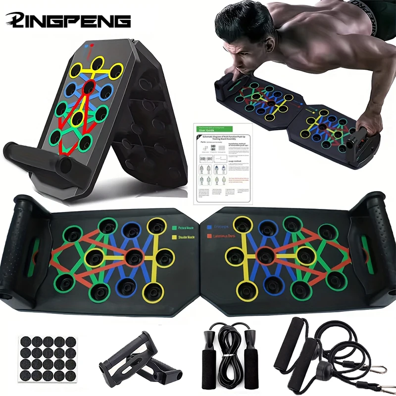 Tabla de flexiones multifuncional portátil, dispositivo de entrenamiento físico y muscular, juego de entrenamiento en casa, barra de realce plegable, resistencia
