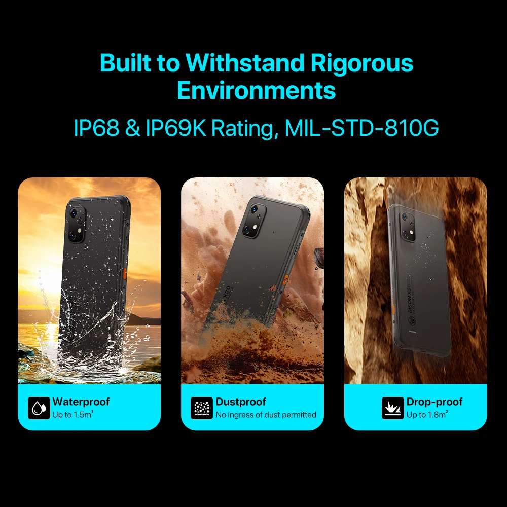 [Estreno mundial] UMIDIGI BISON X20 Smartphone resistente MTK Helio P60 Octa-Core 6GB 128GB 6.53 "HD Android 13 6000mAh Batería NFC